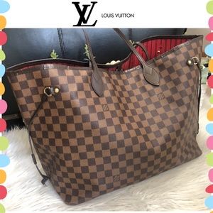 Louis Vuitton Damier Ebene Tote with Red Interior